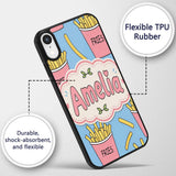 Cute French Fries Cartoon Snack Seamless Pattern Custom Name Protective Phone Case Mobile Cover Durable Everyday Smartphone Shock Resistant