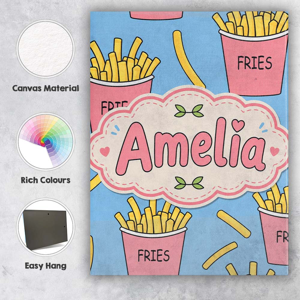 Personalised Name Cute French Fries Cartoon Custom  Bespoke Interior Contemporary Canvas Wall Art Print Decor Picture Ready to Hang