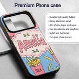 Cute French Fries Cartoon Snack Seamless Pattern Custom Name Protective Phone Case Mobile Cover Durable Everyday Smartphone Shock Resistant