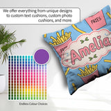 Custom Name French Fries Cartoon Seamless Pattern Pink Cups Blue Square Filled Cushion Throw Pillow Sofa Bed Home Decor Zip Washable UK Made