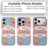 Cute French Fries Cartoon Snack Seamless Pattern Custom Name Protective Phone Case Mobile Cover Durable Everyday Smartphone Shock Resistant