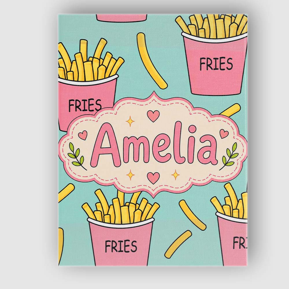 Personalised Name Cute French Fries Cartoon Custom  Bespoke Interior Contemporary Canvas Wall Art Print Decor Picture Ready to Hang