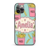 Cute French Fries Cartoon Snack Seamless Pattern Custom Name Protective Phone Case Mobile Cover Durable Everyday Smartphone Shock Resistant