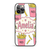 Cute French Fries Cartoon Snack Seamless Pattern Custom Name Protective Phone Case Mobile Cover Durable Everyday Smartphone Shock Resistant