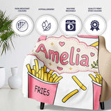 Cute French Fries Cartoon Snack Seamless Pattern Pink Cups Grey  Personalised Custom Name Super Soft Fleece Blanket Bed Sofa Throw