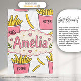 Cute French Fries Cartoon Snack Seamless Pattern Pink Cups Grey  Personalised Custom Name Super Soft Fleece Blanket Bed Sofa Throw
