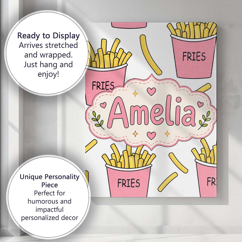 Personalised Name Cute French Fries Cartoon Custom  Bespoke Interior Contemporary Canvas Wall Art Print Decor Picture Ready to Hang