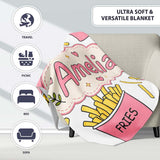 Cute French Fries Cartoon Snack Seamless Pattern Pink Cups Grey  Personalised Custom Name Super Soft Fleece Blanket Bed Sofa Throw