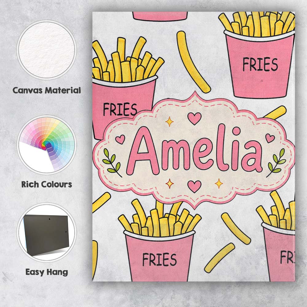 Personalised Name Cute French Fries Cartoon Custom  Bespoke Interior Contemporary Canvas Wall Art Print Decor Picture Ready to Hang
