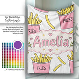 Cute French Fries Cartoon Snack Seamless Pattern Pink Cups Grey  Personalised Custom Name Super Soft Fleece Blanket Bed Sofa Throw
