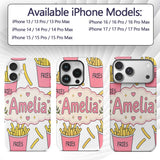 Cute French Fries Cartoon Snack Seamless Pattern Custom Name Protective Phone Case Mobile Cover Durable Everyday Smartphone Shock Resistant