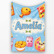 Cute Kawaii Fast Food Pizza Chicken Soda Blue Background Seamless  Personalised Custom Name Super Soft Fleece Blanket Bed Sofa Throw