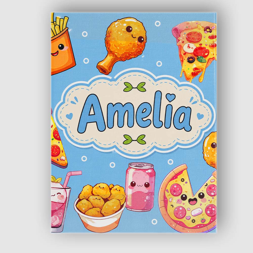 Personalised Name Cute Kawaii Fast Food Custom  Modern Room Accent Elegant Feature Canvas Wall Art Print Decor Picture Ready to Hang