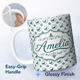 Personalized Custom Name Soft Watercolour Seal Faces with Sea Plants Pastel Seamless Pattern 11oz Ceramic Coffee Tea Mug White Large Handle