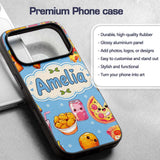 Cute Kawaii Fast Food Pizza Chicken Soda Blue Custom Name Protective Phone Case Mobile Cover Durable Everyday Smartphone Shock Resistant