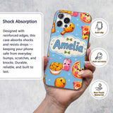 Cute Kawaii Fast Food Pizza Chicken Soda Blue Custom Name Protective Phone Case Mobile Cover Durable Everyday Smartphone Shock Resistant