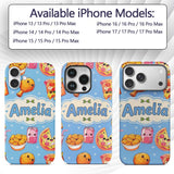Cute Kawaii Fast Food Pizza Chicken Soda Blue Custom Name Protective Phone Case Mobile Cover Durable Everyday Smartphone Shock Resistant