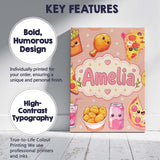 Personalised Name Cute Kawaii Fast Food Custom  Modern Room Accent Elegant Feature Canvas Wall Art Print Decor Picture Ready to Hang