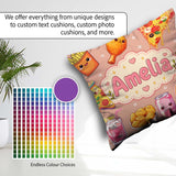 Custom Name Kawaii Fast Food Pizza Chicken Soda Peach Background Square Filled Cushion Throw Pillow Sofa Bed Home Decor Zip Washable UK Made