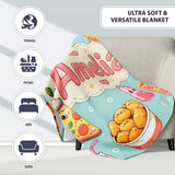 Cute Kawaii Fast Food Pizza Chicken Soda Mint Background Seamless  Personalised Custom Name Super Soft Fleece Blanket Bed Sofa Throw