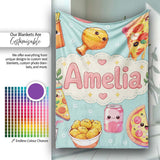 Cute Kawaii Fast Food Pizza Chicken Soda Mint Background Seamless  Personalised Custom Name Super Soft Fleece Blanket Bed Sofa Throw