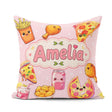 Custom Name Cute Kawaii Fast Food Pizza Chicken Soda Blush Pink Square Filled Cushion Throw Pillow Sofa Bed Home Decor Zip Washable UK Made