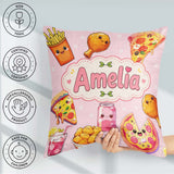 Custom Name Cute Kawaii Fast Food Pizza Chicken Soda Blush Pink Square Filled Cushion Throw Pillow Sofa Bed Home Decor Zip Washable UK Made