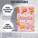 Personalised Name Kawaii Fast Food Pizza Custom  Unique Gift Idea Elegant Feature Canvas Wall Art Print Decor Picture Ready to Hang