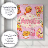 Personalised Name Kawaii Fast Food Pizza Custom  Unique Gift Idea Elegant Feature Canvas Wall Art Print Decor Picture Ready to Hang