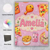 Personalised Name Kawaii Fast Food Pizza Custom  Unique Gift Idea Elegant Feature Canvas Wall Art Print Decor Picture Ready to Hang