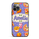 Cute Kawaii Fast Food Pizza Chicken Soda Purple Custom Name Protective Phone Case Mobile Cover Durable Everyday Smartphone Shock Resistant
