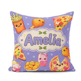 Custom Name Kawaii Fast Food Pizza Chicken Soda Purple Seamless Square Filled Cushion Throw Pillow Sofa Bed Home Decor Zip Washable UK Made