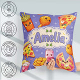 Custom Name Kawaii Fast Food Pizza Chicken Soda Purple Seamless Square Filled Cushion Throw Pillow Sofa Bed Home Decor Zip Washable UK Made