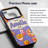 Cute Kawaii Fast Food Pizza Chicken Soda Purple Custom Name Protective Phone Case Mobile Cover Durable Everyday Smartphone Shock Resistant