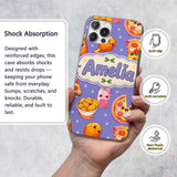 Cute Kawaii Fast Food Pizza Chicken Soda Purple Custom Name Protective Phone Case Mobile Cover Durable Everyday Smartphone Shock Resistant