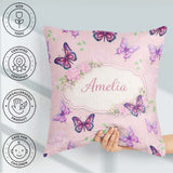 Custom Name Pink Purple Butterfly Floral Soft Background Pattern Square Filled Cushion Throw Pillow Sofa Bed Home Decor Zip Washable UK Made