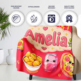 Cute Kawaii Fast Food Pizza Chicken Soda Red Background Seamless  Personalised Custom Name Super Soft Fleece Blanket Bed Sofa Throw