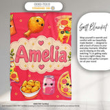 Cute Kawaii Fast Food Pizza Chicken Soda Red Background Seamless  Personalised Custom Name Super Soft Fleece Blanket Bed Sofa Throw