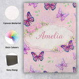 Personalised Name Pink Purple Butterfly Floral Soft Background Custom  Decorative Canvas Wall Art Print Decor Picture Ready to Hang