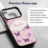 Pink Purple Butterfly Floral Soft Pink Background Custom Name Protective Phone Case Mobile Cover Durable Everyday Smartphone Shock Resistant