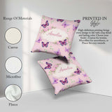 Custom Name Pink Purple Butterfly Floral Soft Background Pattern Square Filled Cushion Throw Pillow Sofa Bed Home Decor Zip Washable UK Made