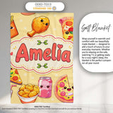 Cute Kawaii Fast Food Pizza Chicken Soda Yellow Background Seamless  Personalised Custom Name Super Soft Fleece Blanket Bed Sofa Throw