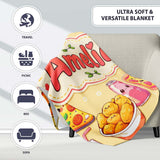 Cute Kawaii Fast Food Pizza Chicken Soda Yellow Background Seamless  Personalised Custom Name Super Soft Fleece Blanket Bed Sofa Throw