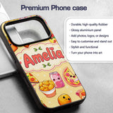 Cute Kawaii Fast Food Pizza Chicken Soda Yellow Custom Name Protective Phone Case Mobile Cover Durable Everyday Smartphone Shock Resistant