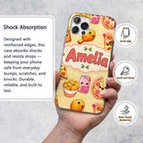 Cute Kawaii Fast Food Pizza Chicken Soda Yellow Custom Name Protective Phone Case Mobile Cover Durable Everyday Smartphone Shock Resistant