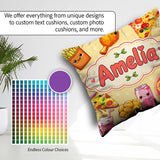 Custom Name Kawaii Fast Food Pizza Chicken Soda Yellow Seamless Square Filled Cushion Throw Pillow Sofa Bed Home Decor Zip Washable UK Made