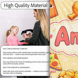 Cute Kawaii Fast Food Pizza Chicken Soda Yellow Background Seamless  Personalised Custom Name Super Soft Fleece Blanket Bed Sofa Throw