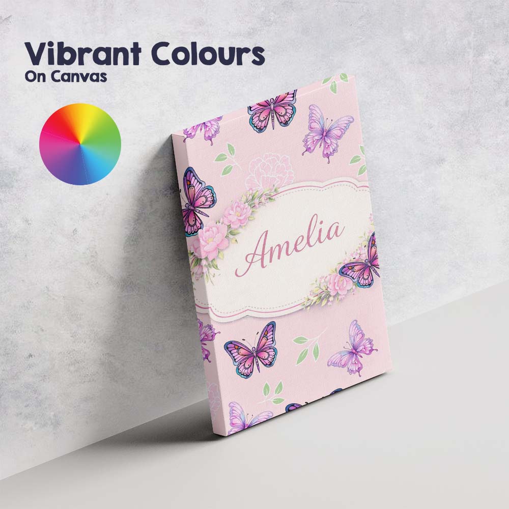 Personalised Name Pink Purple Butterfly Floral Soft Background Custom  Decorative Canvas Wall Art Print Decor Picture Ready to Hang