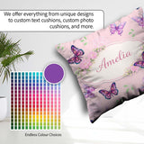 Custom Name Pink Purple Butterfly Floral Soft Background Pattern Square Filled Cushion Throw Pillow Sofa Bed Home Decor Zip Washable UK Made