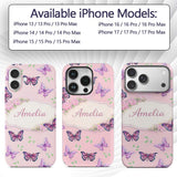 Pink Purple Butterfly Floral Soft Pink Background Custom Name Protective Phone Case Mobile Cover Durable Everyday Smartphone Shock Resistant